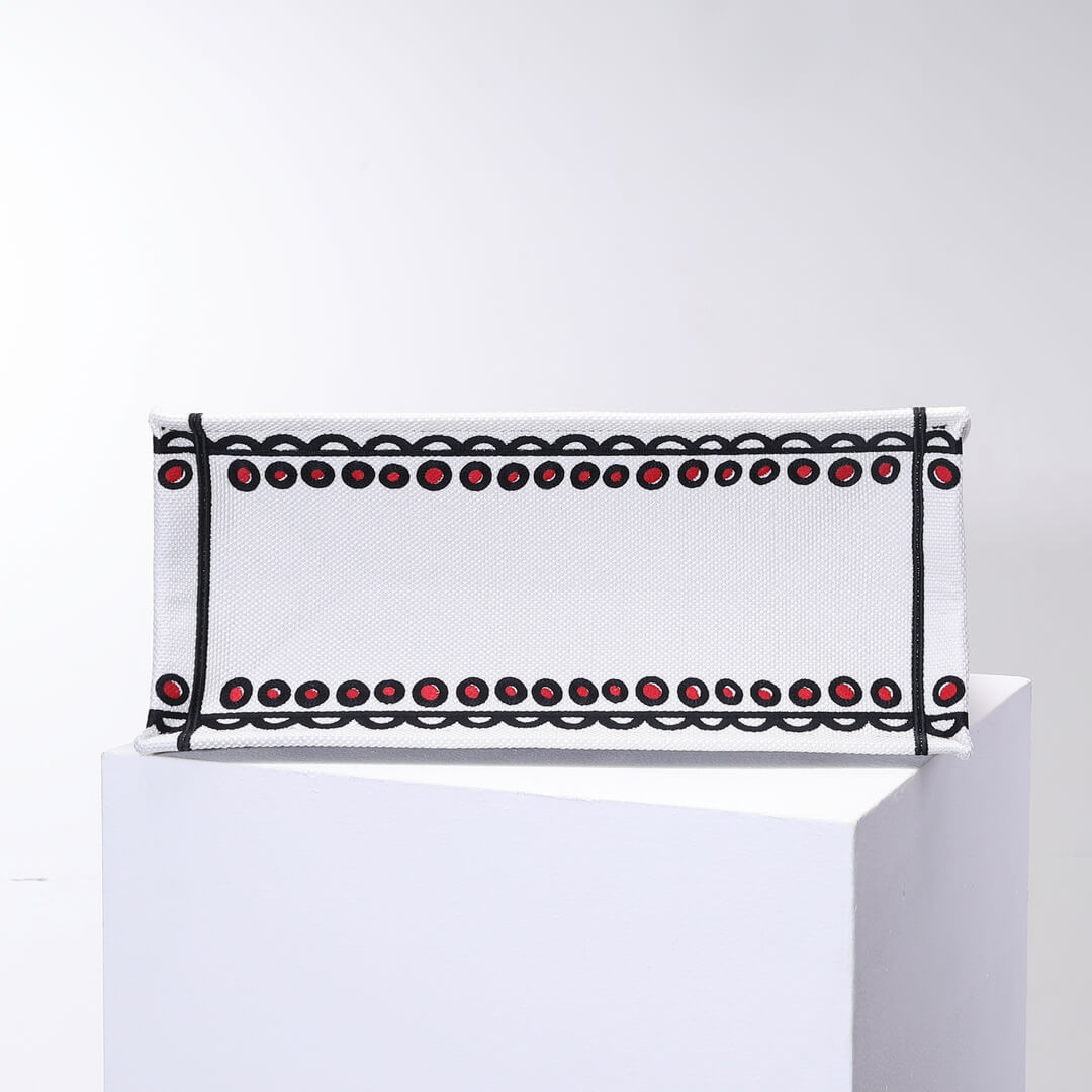 DO1286 Book Tote big size 36.5cm 41.5cm Oblique Embroidery white red
