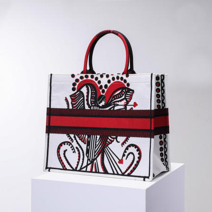 DO1286 Book Tote big size 36.5cm 41.5cm Oblique Embroidery white red