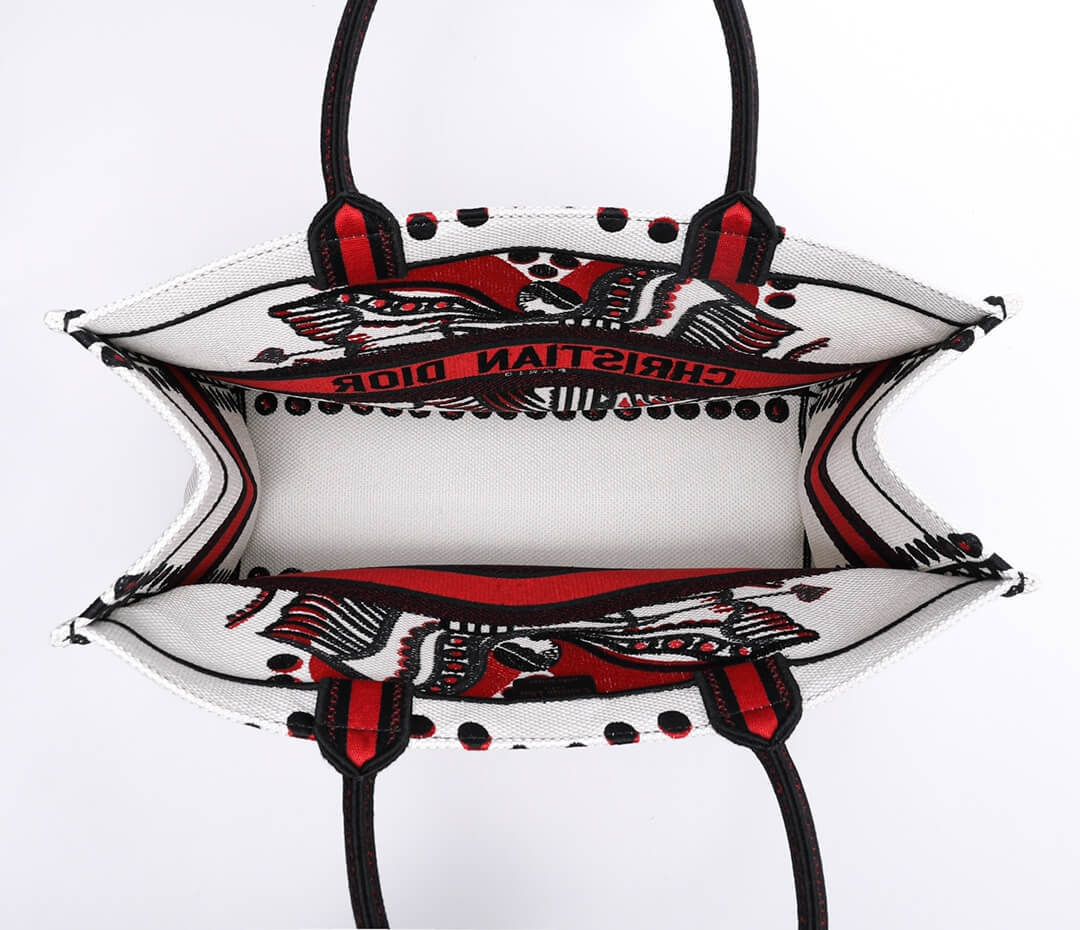 DO1286 Book Tote big size 36.5cm 41.5cm Oblique Embroidery white red