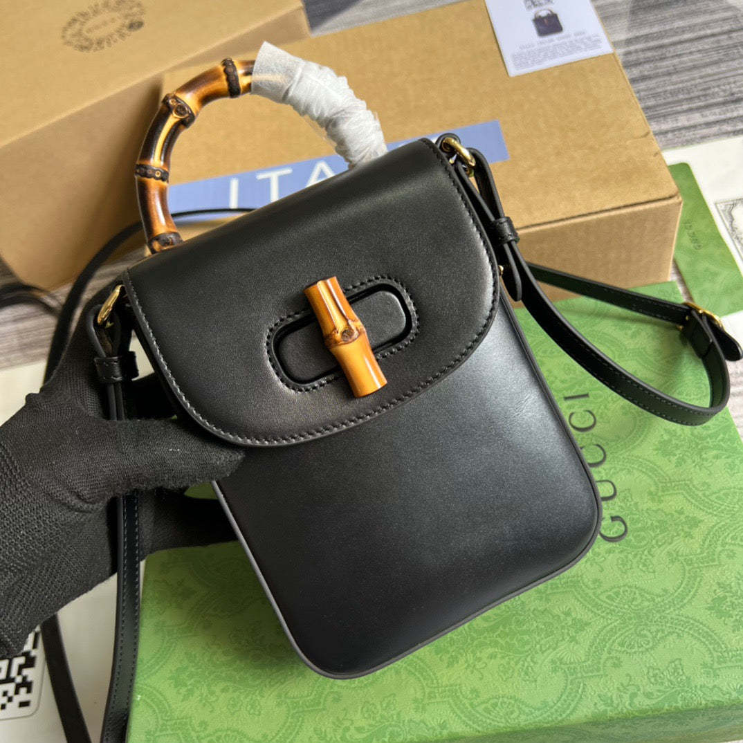 gg Bamboo Mini Handbag Black For Women, Women’s Bags 6.2in/16cm gg 702106 UZY0T 1000