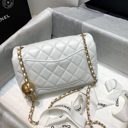 ChanelFlap Bag With ChanelBall On Strap White For Women, Women&#8217;s Handbags, Shoulder And Crossbody Bags 7.8in/20cm AS1787