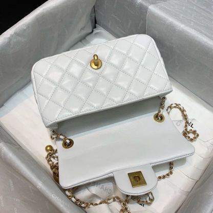 ChanelFlap Bag With ChanelBall On Strap White For Women, Women&#8217;s Handbags, Shoulder And Crossbody Bags 7.8in/20cm AS1787