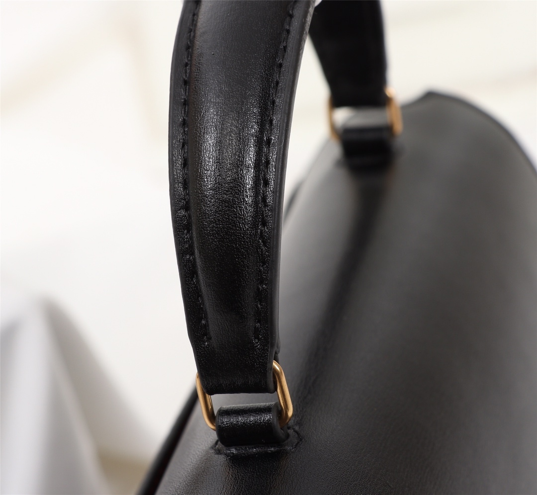 YSL CASSANDRA MEDIUM TOP HANDLE BAG BLACK GOLD 24CM 623931BOW0W1000