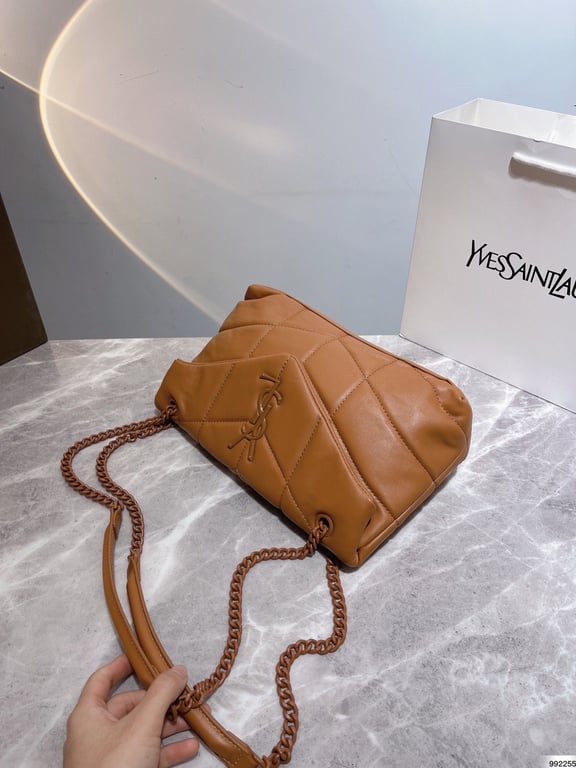 SAINT LAURENT PUFFER SMALL CHAIN BAG IN QUILTED LAMBSKIN DARK HONEY 5774761EL077724