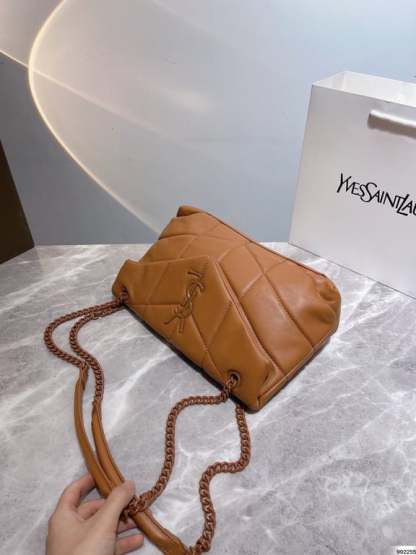 SAINT LAURENT PUFFER SMALL CHAIN BAG IN QUILTED LAMBSKIN DARK HONEY 5774761EL077724