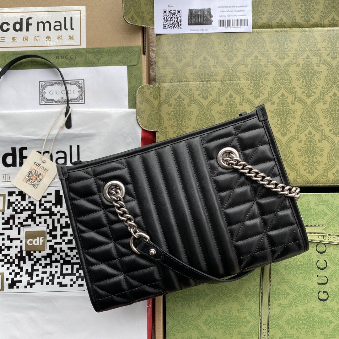 gg Marmont Small Tote Bag Black Matelasses For Women 10.4in/26.5cm gg 681483 UM8BN 1000