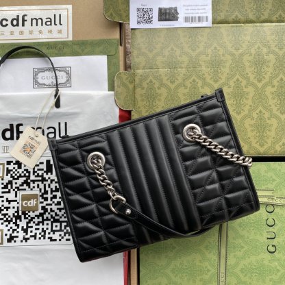 gg Marmont Small Tote Bag Black Matelasses For Women 10.4in/26.5cm gg 681483 UM8BN 1000