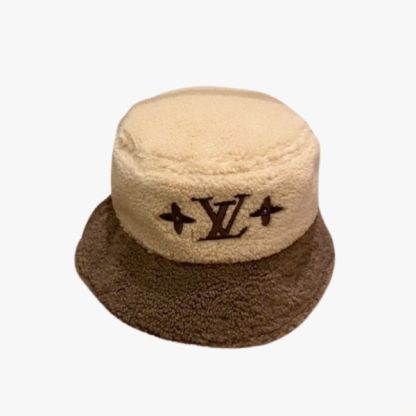 LV SHEEPSKIN BUCKET HAT BEIGE AND BROWN