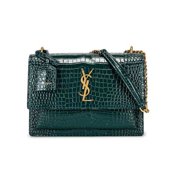 YSL SUNSET MEDIUM CHAIN BAG IN CROCODILE-EMBOSSED SHINY LEATHER MINT 442906DND0J3144
