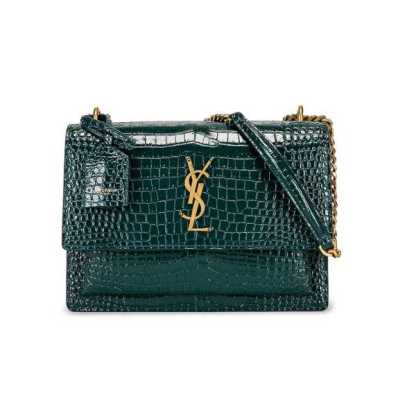 YSL SUNSET MEDIUM CHAIN BAG IN CROCODILE-EMBOSSED SHINY LEATHER MINT 442906DND0J3144