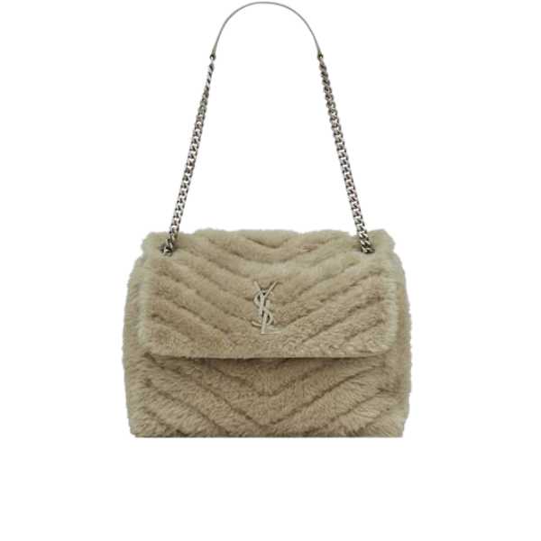 YSL NIKI MEDIUM CHAIN BAG IN SHEARLING BROWN 63318728B361426