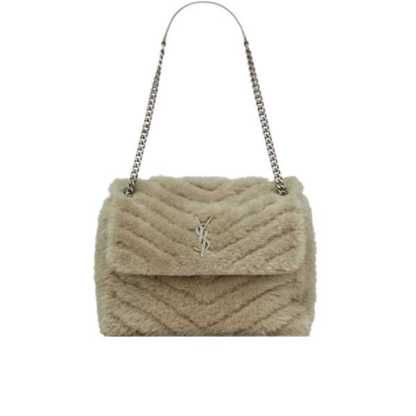 YSL NIKI MEDIUM CHAIN BAG IN SHEARLING BROWN 63318728B361426