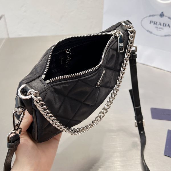 PR QUILTED TESSUTO NYLON CHAIN CONVERTIBLE SHOULDER BAG BLACK