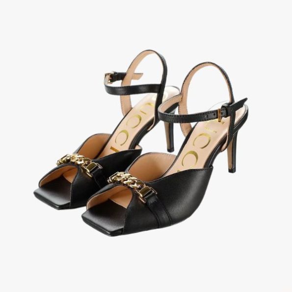 SANDAL GG BLACK METAL CHAIN STILETTO HEELS FLIP FLOP FISH MOUTH SANDALS