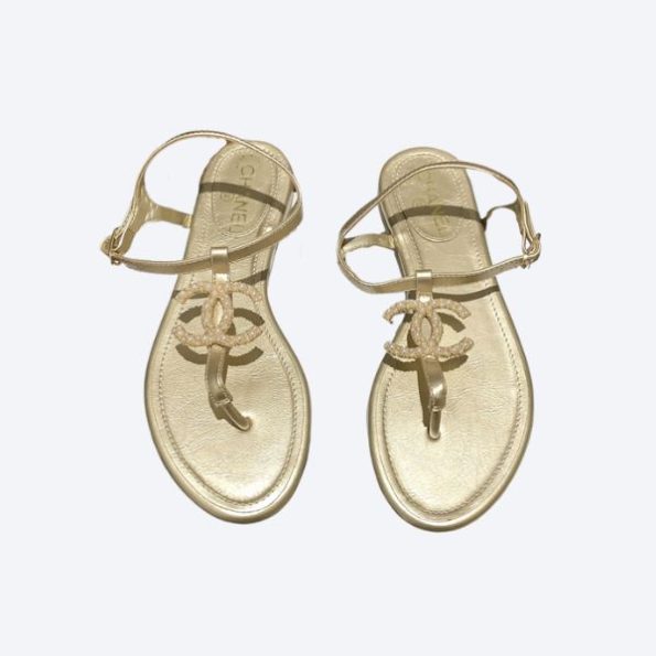 CHL GOLD PEARL CC LOGO GOLDEN THONG SANDALS