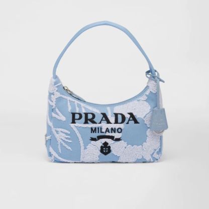 PR RE-EDITION 2000 EMBROIDERED DRILL MINI BAG BLUE 1NE5152FJ8F0D9K