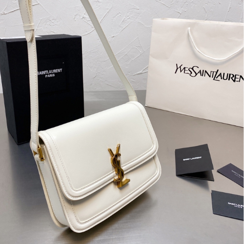 YSL SOLFERINO MEDIUM SATCHEL IN BOX WHITE GOLD 23CM