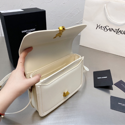 YSL SOLFERINO MEDIUM SATCHEL IN BOX WHITE GOLD 23CM