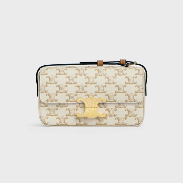 CE TRIOMPHE SHOULDER BAG IN SHINY CALFSKIN GOLD CC WHITE 194142CUZ01BC