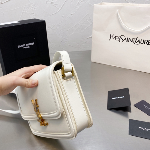 YSL SOLFERINO MEDIUM SATCHEL IN BOX WHITE GOLD 23CM