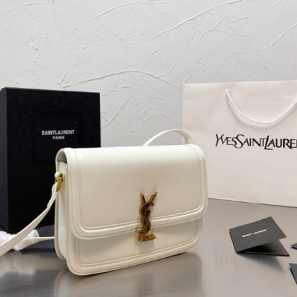YSL SOLFERINO MEDIUM SATCHEL IN BOX WHITE GOLD 23CM