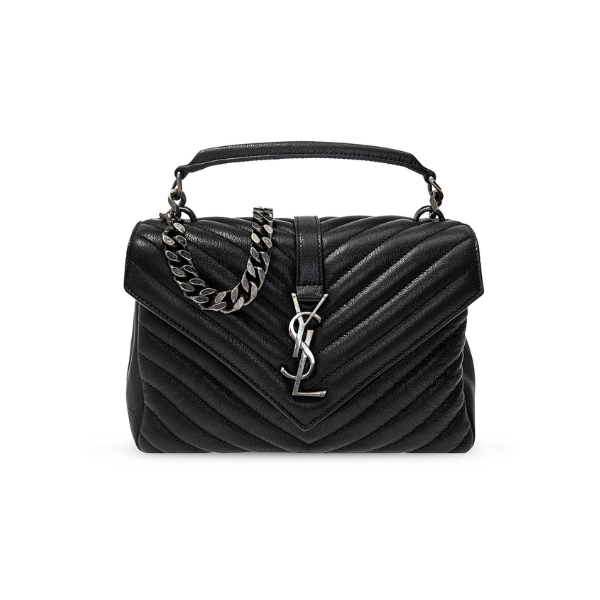 YSL COLLEGE MEDIUM SILVER CHAIN IN QUILTED BLACK SILVER 24CM 600279BRM041000