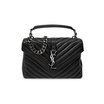 YSL COLLEGE MEDIUM SILVER CHAIN IN QUILTED BLACK SILVER 24CM 600279BRM041000