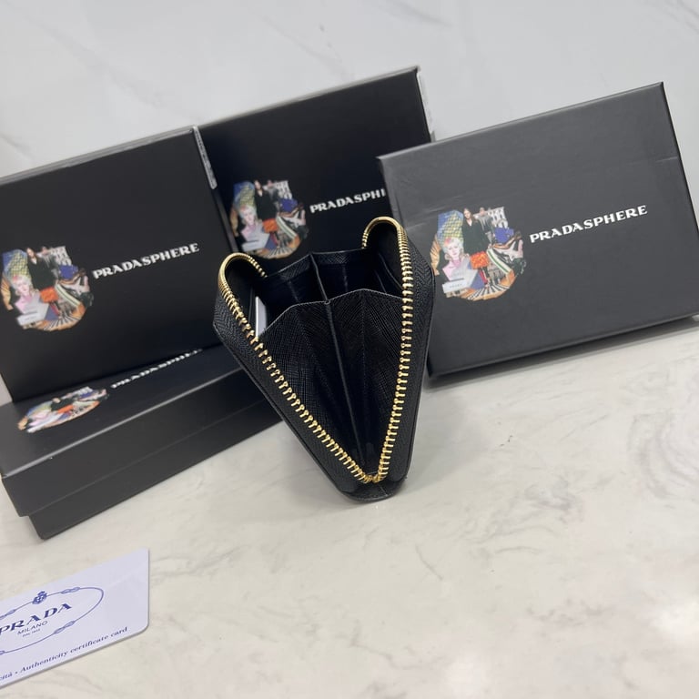 PR SAFFIANO LEATHER COIN PURSE BLACK WALLET 10CM 1MM268 QWA F0002