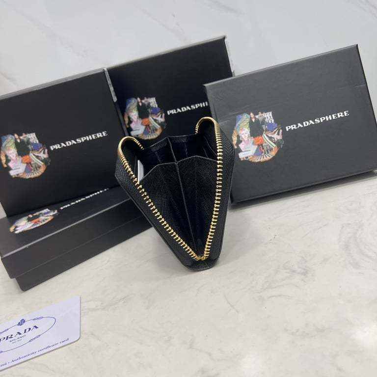 PR SAFFIANO LEATHER COIN PURSE BLACK WALLET 10CM 1MM268 QWA F0002