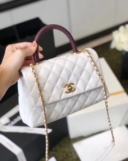 Chanel Coco Handle Quilted Lizard Handle Bag 24cm Caviar Leather Gold Hardware Spring/Summer Act 1 Collection, White