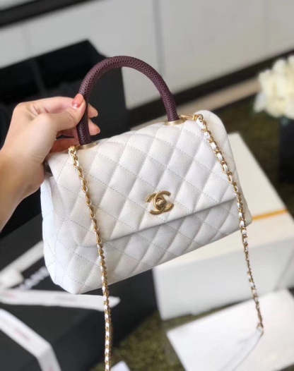 Chanel Coco Handle Quilted Lizard Handle Bag 24cm Caviar Leather Gold Hardware Spring/Summer Act 1 Collection, White