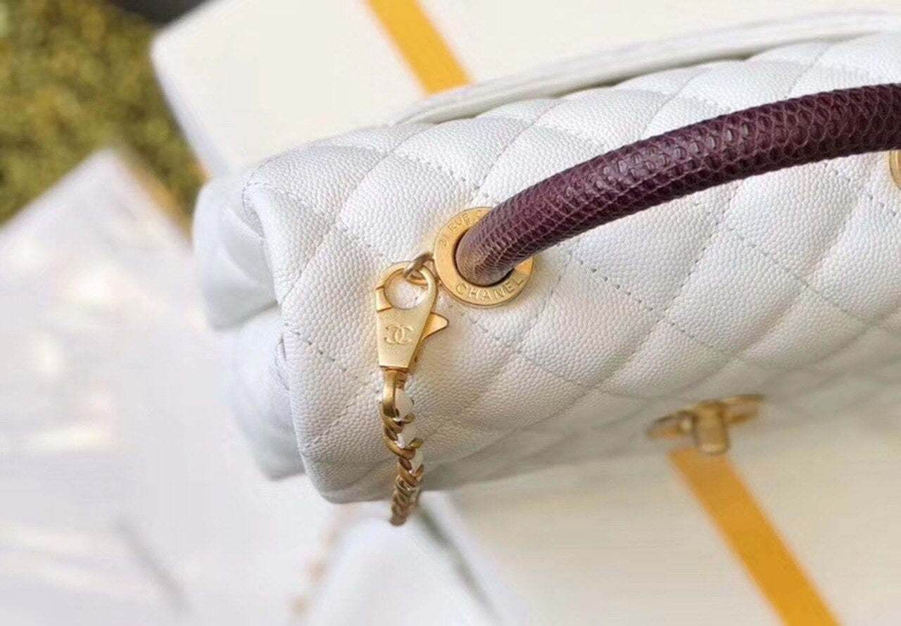 Chanel Coco Handle Quilted Lizard Handle Bag 24cm Caviar Leather Gold Hardware Spring/Summer Act 1 Collection, White