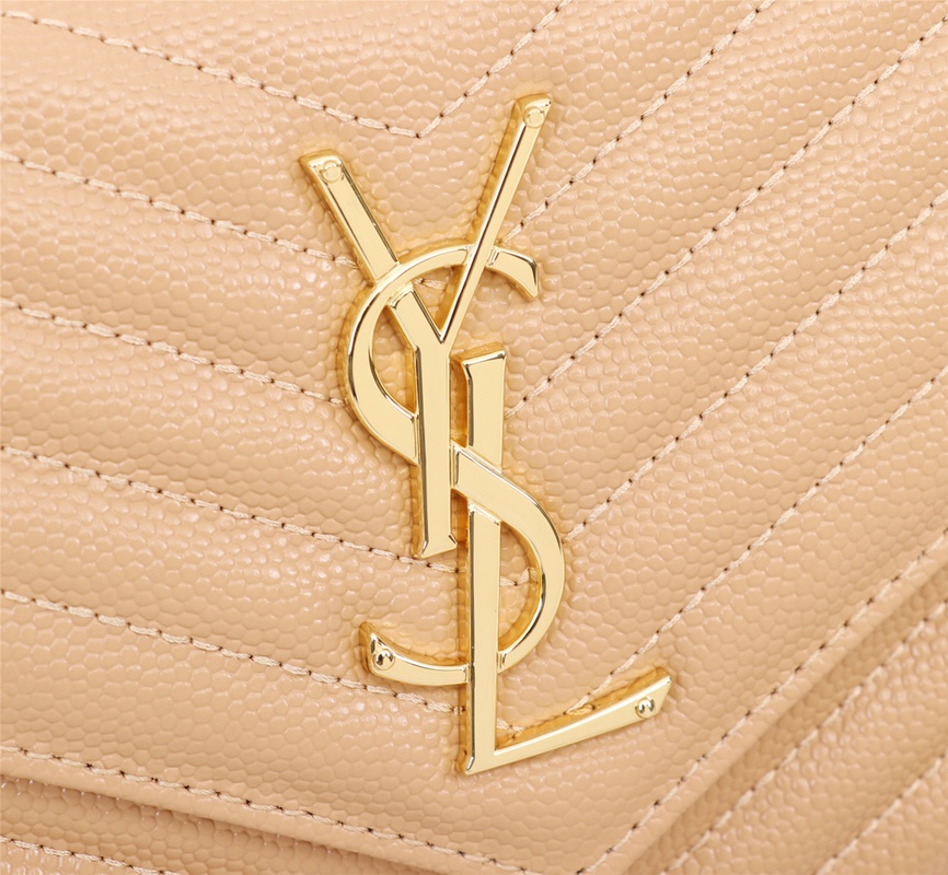 YSL CASSANDRE MATELASSÉ CHAIN WALLET IN GRAIN DE POUDRE EMBOSSED BEIGE 22CM 377828BOW012721