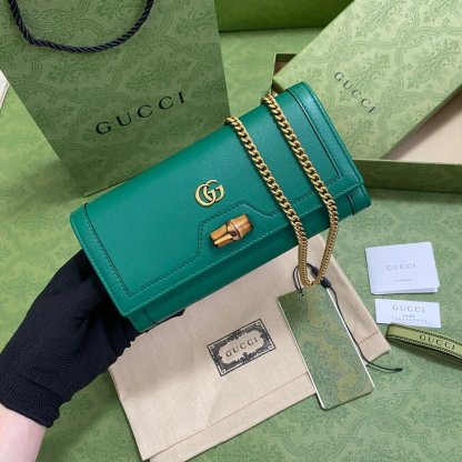 gg Diana Chain Wallet With Bamboo Green For Women, Women’s Bags 7.4in/19cm gg