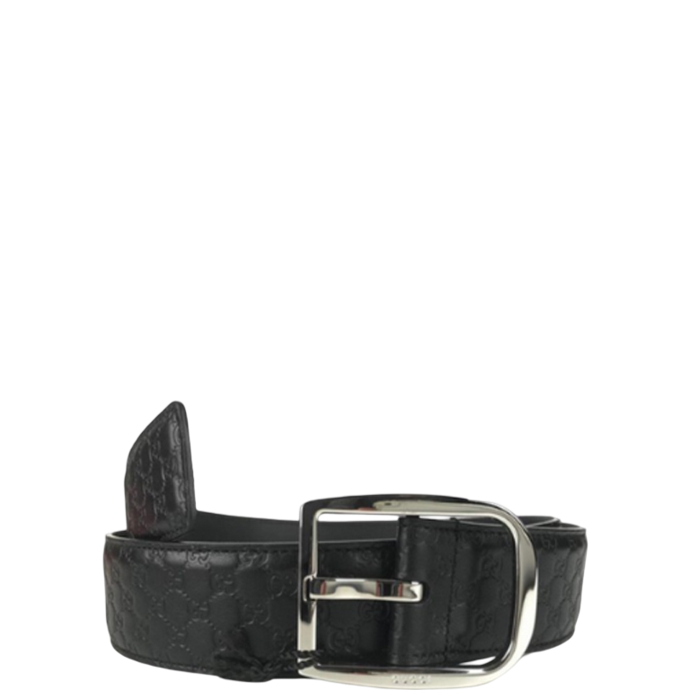GG CALFSKIN MONOGRAM BLACK BELT SILVER METAL 4CM