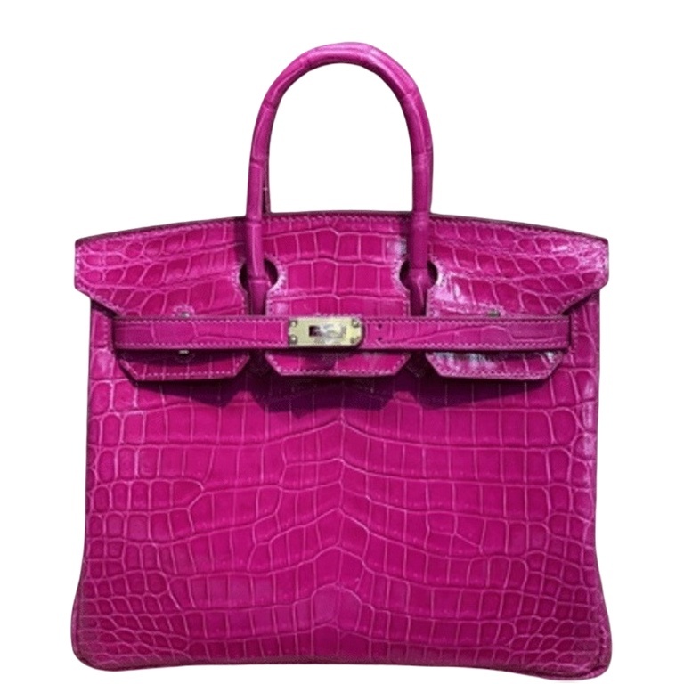 HM BIRKIN 25 CROCODILE GOLD-TONED HARDWARE DARK PINK 25CM