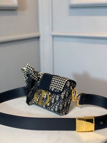 DI 30 Montaigne Box Bag Blue Oblique For Women17.5cm/7in FD Gold Toned Hardware CD