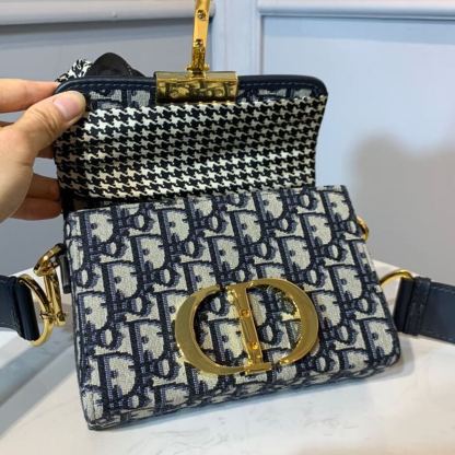 DI 30 Montaigne Box Bag Blue Oblique For Women17.5cm/7in FD Gold Toned Hardware CD
