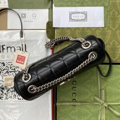 gg Marmont Small Shoulder Bag Black Matelassé For Women  10in/26cm 443497 UM8AN 1000