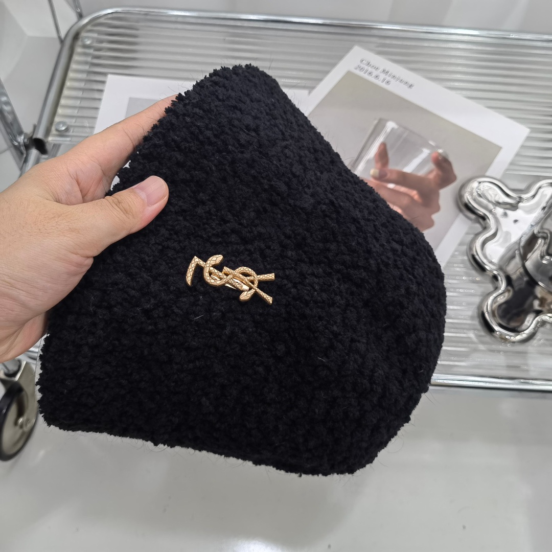 YSL FAUX FUR SHEARLING LAMBSKIN BUCKET HAT BLACK