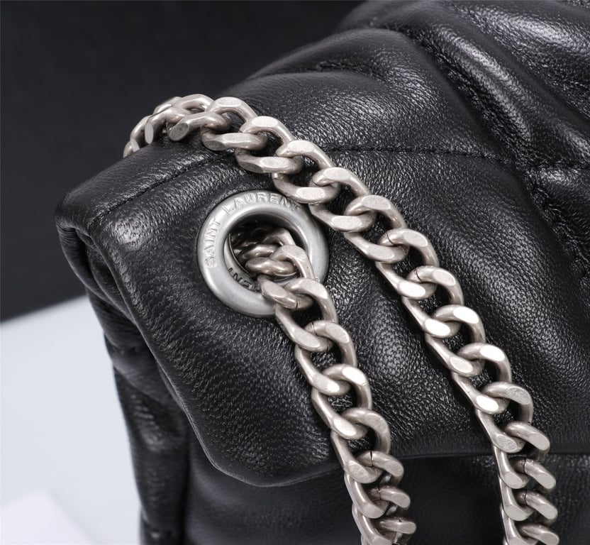 SAINT LAURENT PUFFER SMALL CHAIN BAG IN QUILTED LAMBSKIN BLACK SILVER
