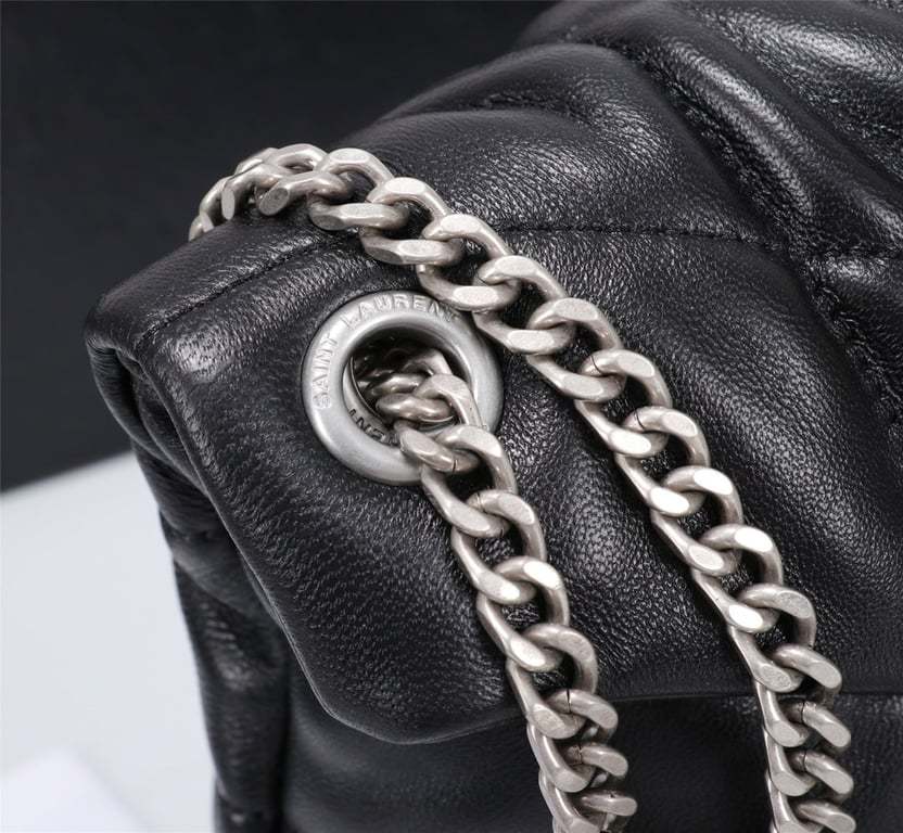 SAINT LAURENT PUFFER SMALL CHAIN BAG IN QUILTED LAMBSKIN BLACK SILVER