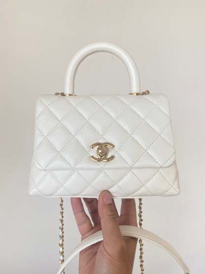 ChanelMini Flap Bag Top Handle White For Women 7.5in/19cm