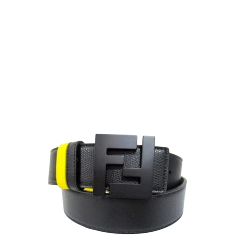 FD REVERSIBLE BLACK LEATHER BELT YELLOW 40MM