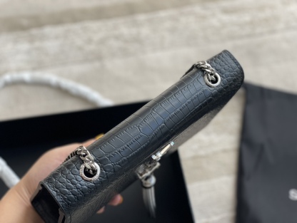 YSL KATE SMALL CHAIN BAG WITH TASSEL IN CROCODILE-EMBOSSED SHINY LEATHER BLACK 474366DND0N1000