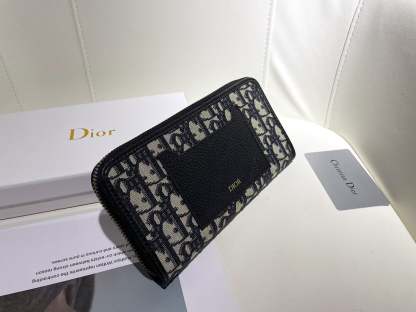 dir LONG WALLET OBLIQUE JACQUARD BLACK AND BEIGE 19.5CM