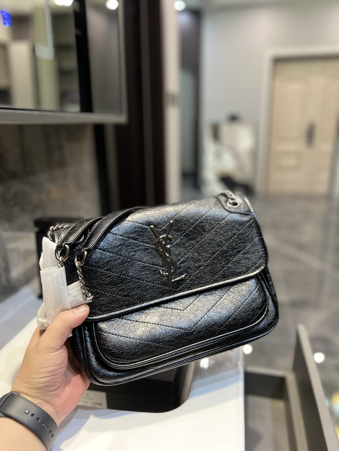 YSL NIKI BABY CHAIN BAG IN BLACK LAMBSKIN 6331601EL071000