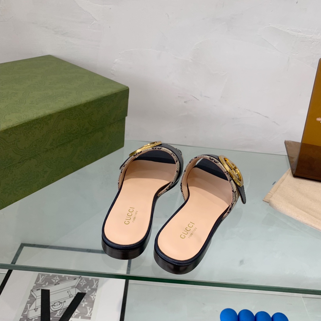 GG BLONDIE MATELASSE CANVAS SLIDE SANDAL BLACK