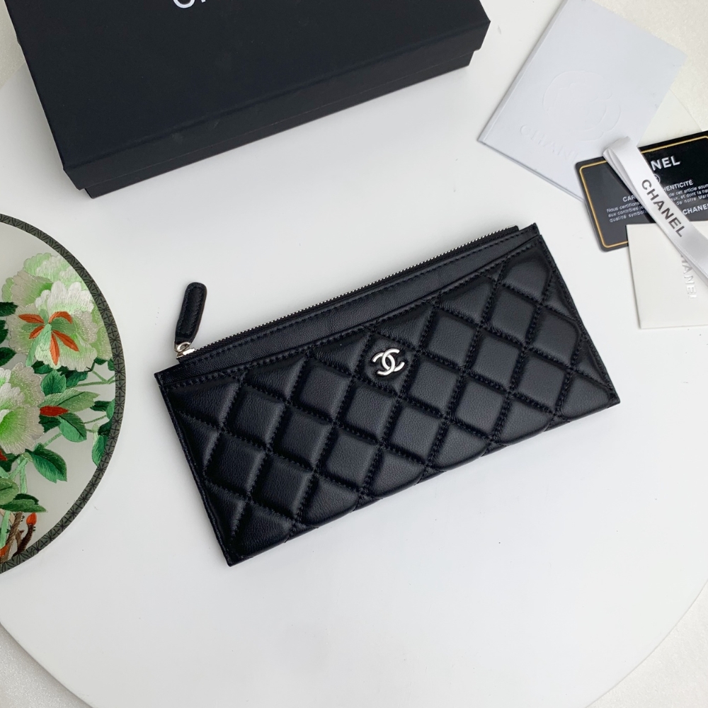 CHL CLASSIC ZIP POUCH LAMBSKIN WALLET BLACK 22CM