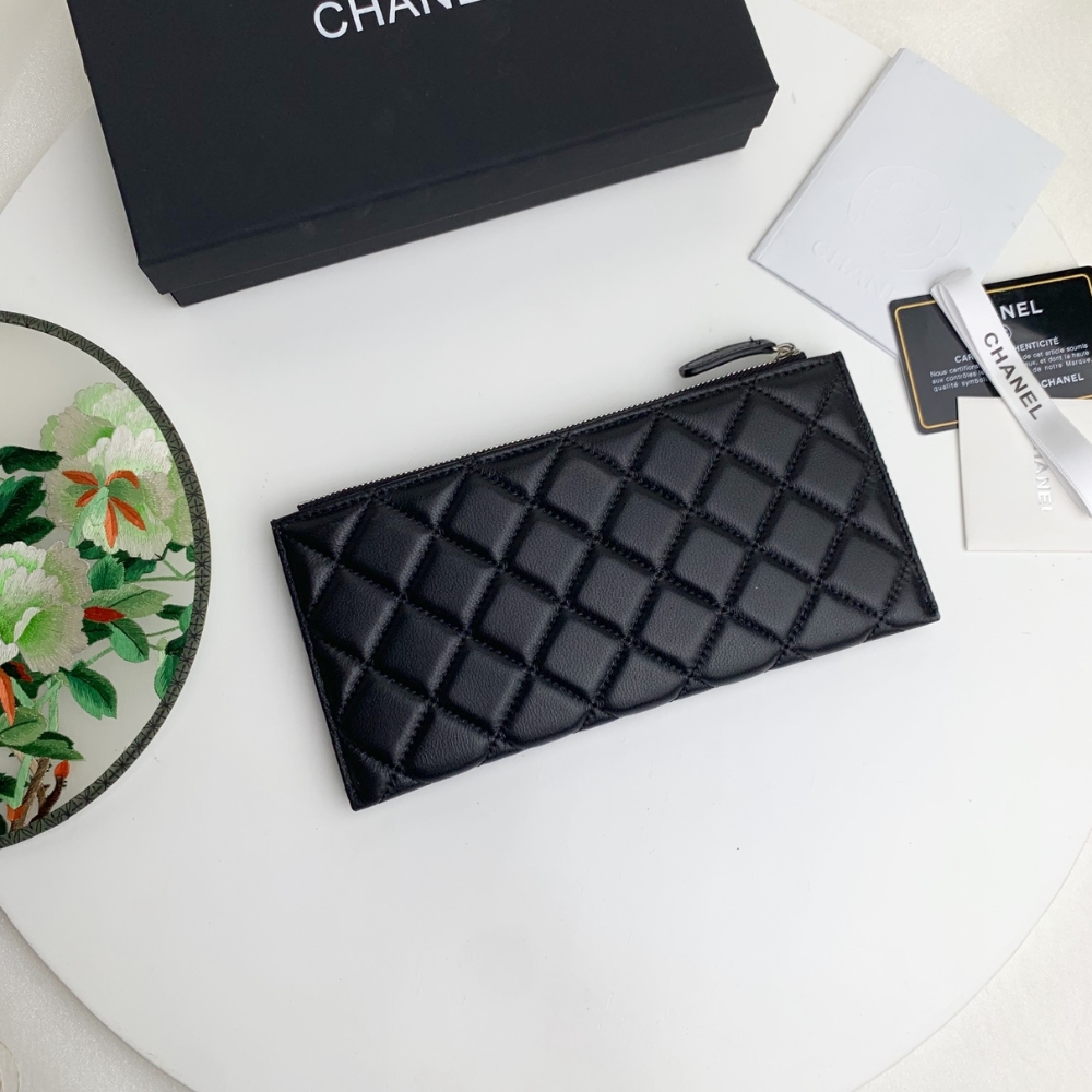 CHL CLASSIC ZIP POUCH LAMBSKIN WALLET BLACK 22CM